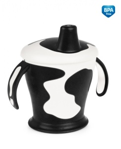 Canita anti-varsare Haberman „Little cow“ 250 ml + lingurita flexibila, 9 luni +