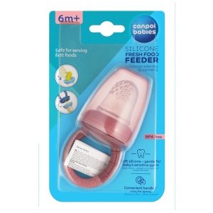 Dispozitiv de hranire pentru introducerea primelor fructe si legume, Canpol babies®, fara BPA, roz/galben