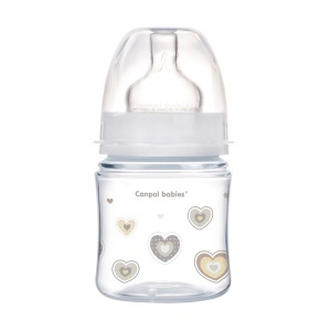 Biberon anticolici gat larg, Canpol babies®, polipropilena, 120 ml, “Newborn Baby”, bej