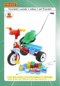 Tricicleta cu centuri - sunete - maner si set 11 jucarii - Polesie - multicolor - Img 2