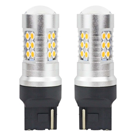Set becuri auto cu LED CANBUS, 3030, 24SMD, compatibil T20, 7440, WY21W, Portocaliu, 12V / 24V, destinat competitiilor auto sau off-road