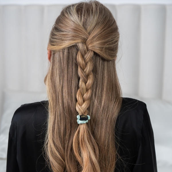 Elastic de păr mătase mini verde mentă - Img 2