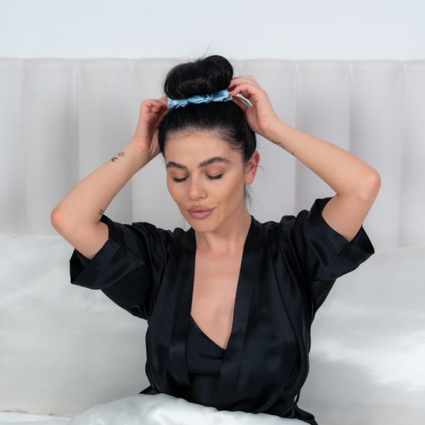 Ondulator fără căldură mătase tip elastic de păr baby blue - Img 3