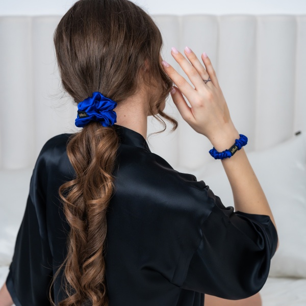 Elastic de păr mătase albastru royal M - Img 2