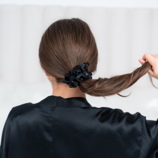 Elastic de păr mătase cu swarovski negru M - Img 2