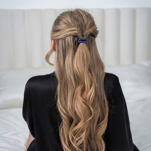 Elastic de păr mătase mini albastru royal - Img 2