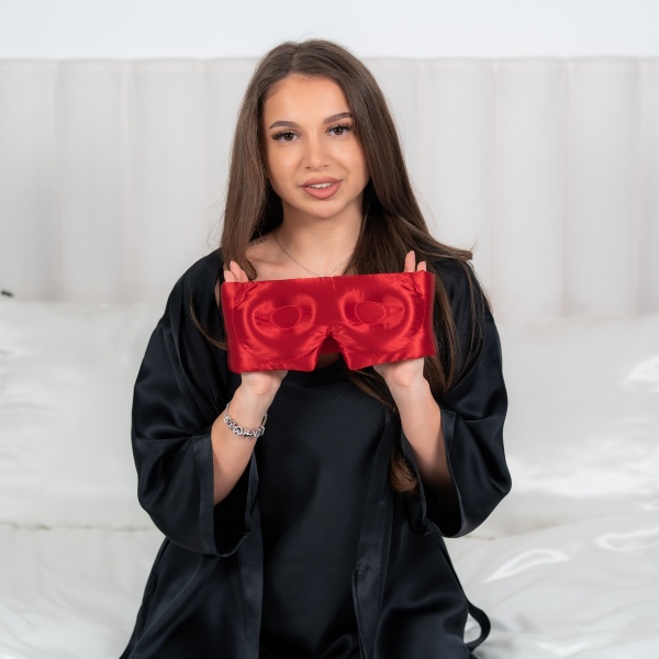 Mască de dormit blackout 3D mătase roșu - Img 2
