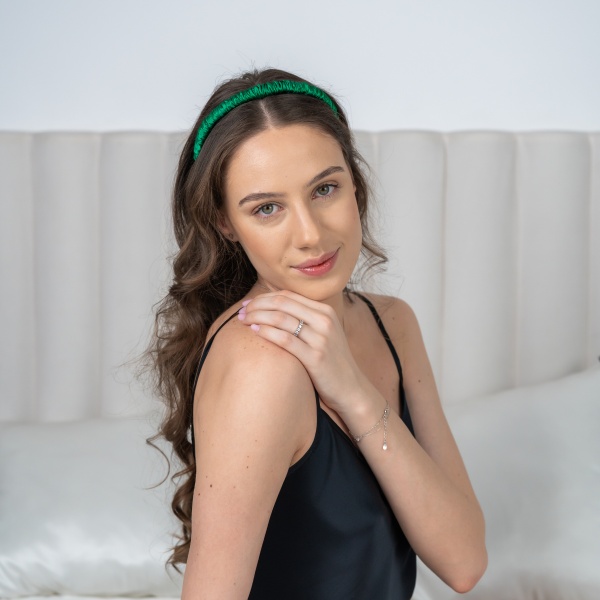 Bentiță de păr mătase fashion verde smarald - Img 2