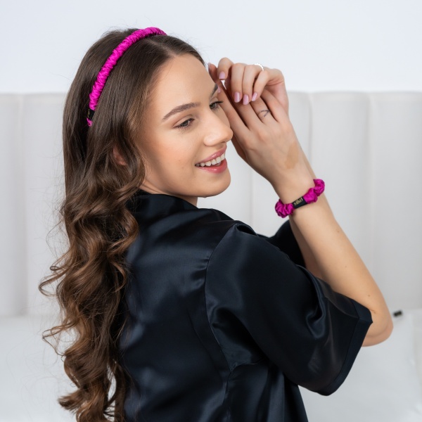 Bentiță de păr mătase fashion fucsia - Img 2