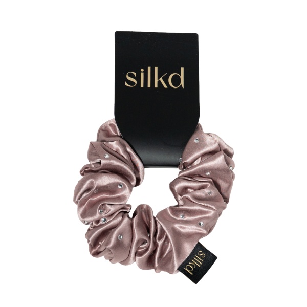 Elastic de păr mătase cu swarovski roz pudră M - Img 4