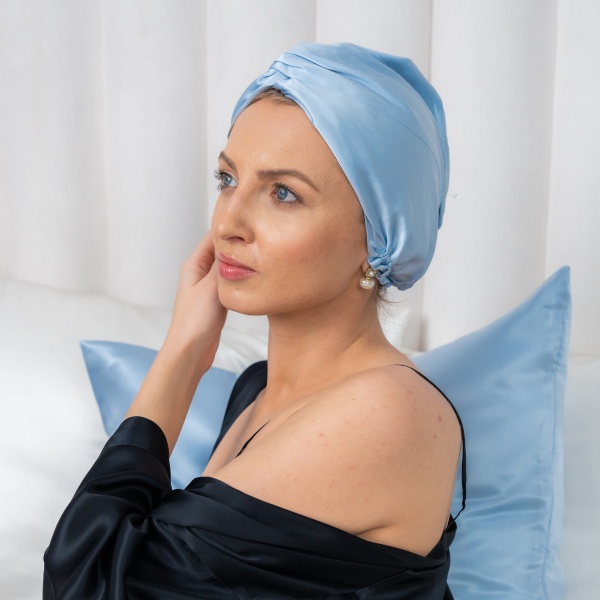 Turban mătase baby blue - Img 2
