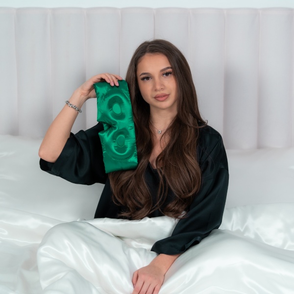 Mască de dormit blackout 3D mătase verde smarald - Img 2