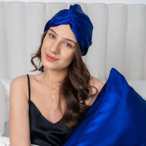 Turban mătase albastru royal - Img 2