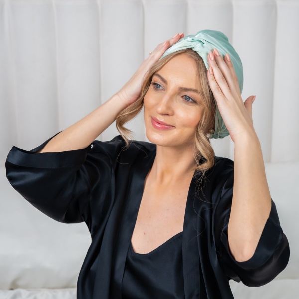 Turban mătase verde mentă - Img 2