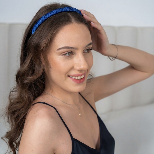 Bentiță de păr mătase fashion albastru royal - Img 2