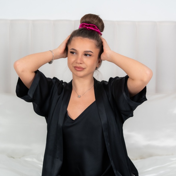Ondulator fără căldură mătase tip elastic de păr roz fucsia - Img 3