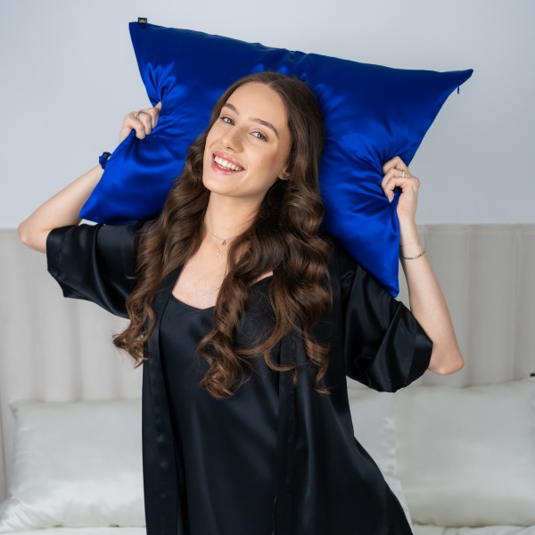 Față de pernă mătase albastru royal 19 momme - Img 2