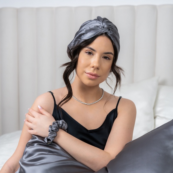 Turban mătase gri - Img 2