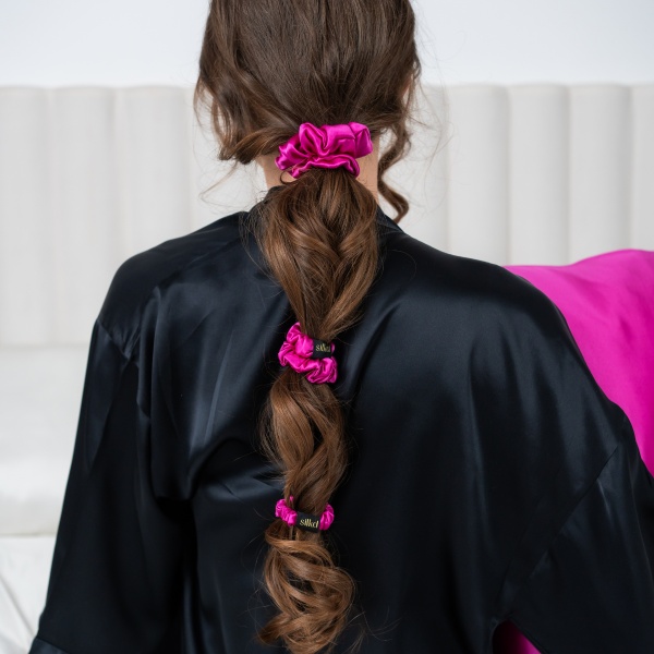 Elastic de păr mătase mini fucsia - Img 2