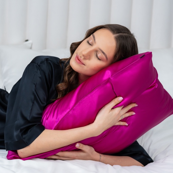 Față de pernă mătase roz fucsia 22 momme - Img 2