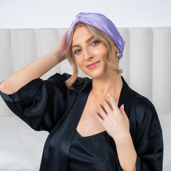 Turban mătase lila - Img 2