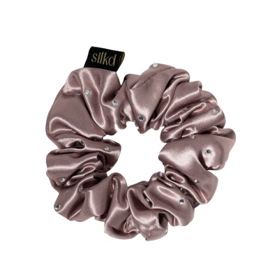 Elastic de păr mătase cu swarovski roz pudră M