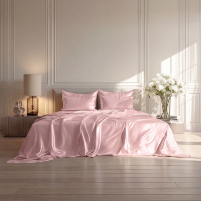 Lenjerie de pat mătase rose 22 momme - Cearceaf elastic + Husă de pilotă - Produs Personalizat