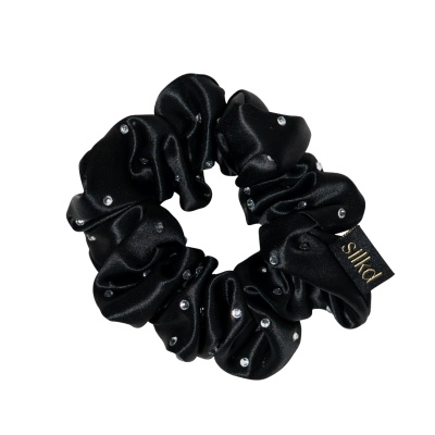Elastic de păr mătase cu swarovski negru M