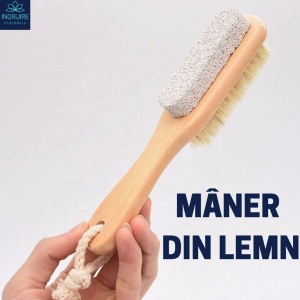 Perie dubla cu piatra ponce si maner din lemn - Img 6