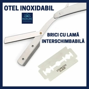 Set complet pentru frizerie format din foarfece pentru tuns si filat 6'', brici cu lama interschimbabila si pieptan din otel inoxidabil - Img 7