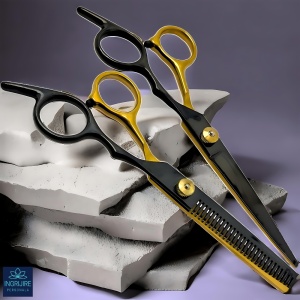 Set de 2 foarfece de tuns si filat 6''- black&gold