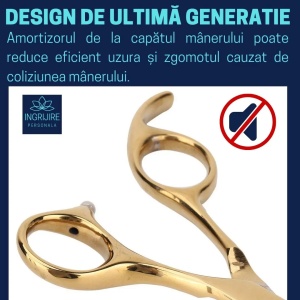 Set profesional pentru frizerie format din foarfece pentru tuns si filat 6'', brici cu lama interschimbabila si pieptan, Royal Gold - Img 7