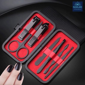 Trusa manichiura 7 piese Black&Red, otel negru mat - Img 9