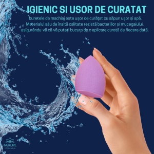Burete ergonomic si stativ pentru aplicare make-up si creme, mov deschis - Img 5
