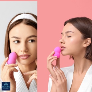 Burete ergonomic si stativ pentru aplicare make-up si creme, roz - Img 5