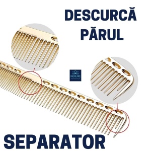 Pieptan pentru frizerie, aluminiu, nuanta royal gold - Img 2