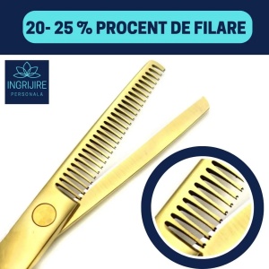 Set profesional pentru frizerie format din foarfece pentru tuns si filat 6'', brici cu lama interschimbabila si pieptan, Royal Gold - Img 8