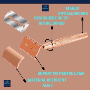 Aparat de ras clasic, safety razor, rose gold - Img 4
