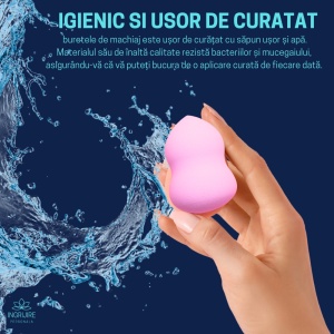 Burete ergonomic si stativ pentru aplicare make-up si creme, roz - Img 2