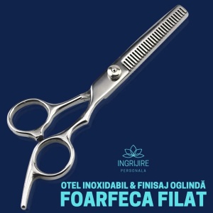 Set complet pentru frizerie format din foarfece pentru tuns si filat 6'', brici cu lama interschimbabila si pieptan din otel inoxidabil - Img 5
