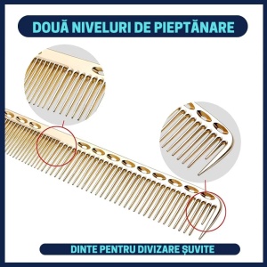 Set profesional pentru frizerie format din foarfece pentru tuns si filat 6'', brici cu lama interschimbabila si pieptan, Royal Gold - Img 5