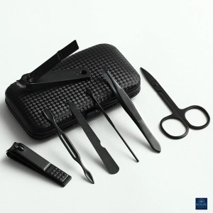 Trusa manichiura 7 piese Black&Red, otel negru mat - Img 7