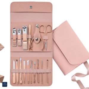 Trusa manichiura profesionala 16 piese, Flamingo Pink