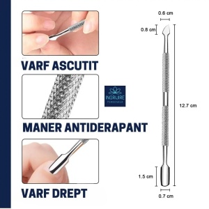 Instrument pentru impingere cuticule si curatare, cu doua capete varf drept/inclinat - Img 3