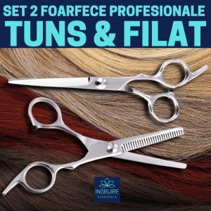Set complet pentru frizerie format din foarfece pentru tuns si filat 6'', brici cu lama interschimbabila si pieptan din otel inoxidabil - Img 2