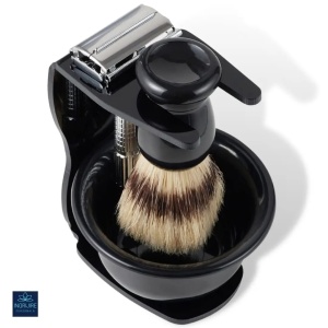 Set pentru barbierit clasic cu aparat de ras clasic, pamatuf, bol si stativ - Img 12