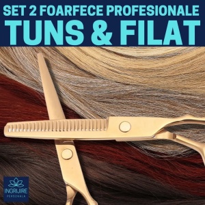 Set profesional pentru frizerie format din foarfece pentru tuns si filat 6'', brici cu lama interschimbabila si pieptan, Royal Gold - Img 2