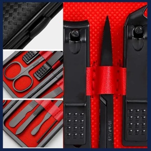Trusa manichiura 7 piese Black&Red, otel negru mat - Img 4