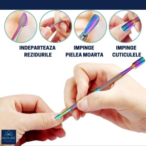 Instrument pentru impingere cuticule si curatare, cu doua capete varf drept/inclinat multicolor - Img 5