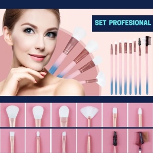Set 12 pensule Flamingo Pink, machiaj profesional, cilindru transport - Img 2